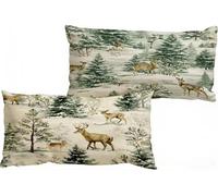 Cojines Sofa Verde, Lino Funda Almohada 40 x 70 cm Juego de 2, Doble Cara Transpirable Impermeable Fundas Cojines, Cremallera Invisible, Decoración para Sofá Dormitorio y Jardín Coche (Ciervo) W-512