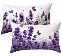 Cojines Sofa Violeta, Funda Cojin 50x90 Terciopelo Juego de 2 Cojines Exterior Impermeable, Lavanda Funda Almohada, Fundas Cojin para Decorativos Salon Dormitorio Sofá Balcones Jardin k-990