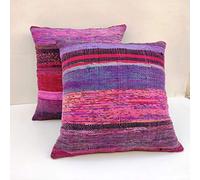 Cojines Tradicionales de Chindi Tejidos a Mano de Jaipur, Almohadas Decorativas Bohemias Trenzadas de Tela de algodón Hechas a Mano Alfombras de Almohadas de Patio 16 "x16