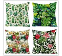 Cojines Verde Tropical Rojo Cojines Sofa Cojines Cama Lino Cuadradas Funda Cojin Juego de 4 Cojin para Hogar Decoración Dormitorio Coche Camping Fundas Cojines 45x45cm