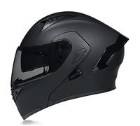 COKECO Casco De Moto Modular Integrado,Casco Anticolisión De Motocicleta De Carreras De Cara Completa Aprobado por ECE con Visera Solar Doble para Hombres Y Mujeres Adultos-Negro Mate