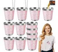 CoKeeSun 12 Piezas Vasos de Metal Para Colgar, 30ml Vasos de Chupito Para Colgar de Acero Inoxidable con Cadena Reutilizables Color Rosa Brillante Cuero Design Para Carnaval Cata de Vinos
