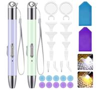 CoKeeSun 2 Piezas LED Pluma de Pintura de Diamante con luz, Recargable Herramientas De Bolígrafo De Pintura De Diamante 5D con USB, Cepillo de perforación, Morado, Verde
