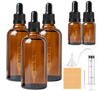 CoKeeSun 3 Piezas 100ml Amber Frasco Cuentagotas Cristal, Botellas Cuentagotas Vidrio con 10ml Frasco Cuentagotas, Gotero Embudo Aguja Jeringa Catéter Pegatinas para Aceite Esencial Masaje