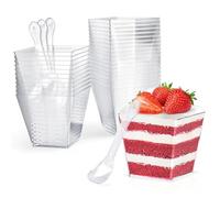 CoKeeSun 30 Piezas 240ml/8.4oz Vasitos para Postres con Cucharas, Tazas de Postre de Plástico Reutilizables, Cuencos de Postre Transparentes, Vasitos Aperitivos Plastico para Pudín Mousse Helado