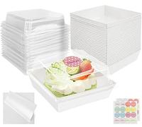 CoKeeSun 30 Piezas Caja Para Tartas Individuales 12cm, Con Tapa Transparente Para Magdalenas, Muffins, Sándwiches y Macarons - Incluye Papel Antigrasa y Pegatinas (Blanco)
