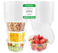 CoKeeSun 30 tarros de almacenamiento con tapa redondos, 450 ml/16 oz, a prueba de fugas, latas pequeñas con tapa para recipientes de alimentos, salsas, condimentos, reutilizables