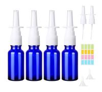 CoKeeSun 4 Piezas Nasal Spray Botellas, 10ml Azul Botellas de Aerosol Nasal, Vacío Vidrio Pulverizador Nasal con Embudos, Pegatinas, para Perfume, Aceites Esenciales, Solución Salina