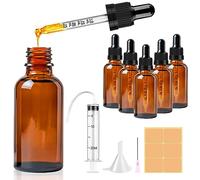 CoKeeSun 5 Piezas 30ml Amber Frasco Cuentagotas Cristal, Botellas Cuentagotas Vidrio con Gotero Embudo Aguja Jeringa Catéter Pegatinas para Aceite Esencial Masaje Fragancia Aromaterapia