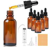 CoKeeSun 5 Piezas 50ml Amber Frasco Cuentagotas Cristal, Botellas Cuentagotas Vidrio con Gotero Embudo Aguja Jeringa Catéter Pegatinas para Aceite Esencial Masaje Fragancia Aromaterapia