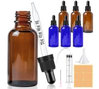 CoKeeSun 6 Piezas 30ml Amber Frasco Cuentagotas Cristal, Marrón y Azul Botellas Cuentagotas Vidrio con Gotero Embudo Aguja Jeringa Catéter Pegatinas para Aceite Esencial Masaje Fragancia Aromaterapia