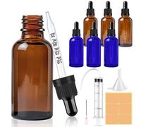 CoKeeSun 6 Piezas 50ml Amber Frasco Cuentagotas Cristal, Marrón y Azul Botellas Cuentagotas Vidrio con Gotero Embudo Aguja Jeringa Catéter Pegatinas para Aceite Esencial Masaje Fragancia Aromaterapia