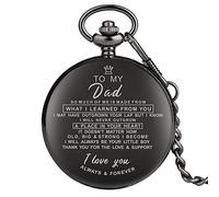 CokinkiDs Relojes de bolsillo para hombre con texto en inglés «To My Dad» de cuarzo con colgante de cadena para hombres, regalos de cumpleaños y día del padre, negro, 100%