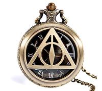 CokinkiDs Triángulo de Bronce Retro The Deathly Hallows Lord Reloj de Bolsillo de Cuarzo analógico Collar Coleccionables para Hombres Mujeres Niños