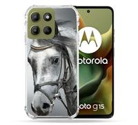 Cokitec - Carcasa Reforzada para Motorola G15, diseño de Caballo, Color Blanco