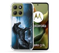 Cokitec - Carcasa Reforzada para Motorola G15, diseño de Caballo, Color Negro