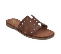 COKKETA Sandalia de mujer de piel con tachuelas decorativas, cómoda plantilla de gel, tacón bajo de 2 cm, elegante para el verano y para un look casual