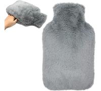 Cokomono Bolsa de Agua Caliente con Funda de Peluche, Bolsa de Agua Grande 2L Antifugas con Bolsillo Canguro, Gris y Suave - para Terapia de Calor, Regalo para Mujer, Noches Frías