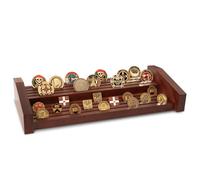 Cokritsm Estantería para Monedas de Madera Maciza - Expositor Militar 2 Niveles con 8 Filas Organizador de Colección para 90-95 Monedas, Decoración de Escritorio en Marrón Oscuro