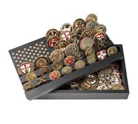 Cokritsm Expositor de Monedas Militares, 6 Filas Militares Monedas de Desafío Soporte Expositor Estante con Tapa Extraíble, Bandera Americana Monedas Caja de Almacenamiento de Madera Maciza Natural