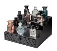Cokritsm Organizador de Colonia de Madera 5 Niveles con Cajón Oculto | Estante Decorativo para Dormitorio y Baño, Expositor de Perfumes con Diseño Geométrico Moderno
