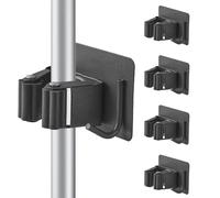 Cokshy Colgador Escobas y Fregonas, 4 Piezas Soporte Escobas Pared Adhesivo de Acero Inoxidable con Ganchos, Sin Perforar para Cocina, Baño, Armario, Jardín, Garaje (Gris Oscuro)