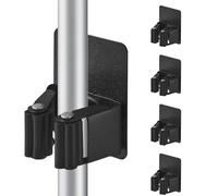 Cokshy Colgador Escobas y Fregonas, 4 Piezas Soporte Escobas Pared Adhesivo de Acero Inoxidable Sin Perforar para Cocina, Baño, Armario, Jardín, Garaje (Negro)