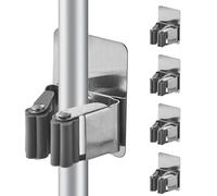 Cokshy Colgador Escobas y Fregonas, 4 Piezas Soporte Escobas Pared Adhesivo de Acero Inoxidable Sin Perforar para Cocina, Baño, Armario, Jardín, Garaje (Gris Claro)