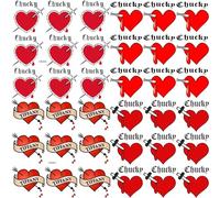 COKTAK 36 piezas de Chucky Tattoo Corazón para Mujer, Hombre, Niños y Adultos: Disfraz, Halloween, Zombie, Make Up, Maquillaje, Tatuaje Temporal Tiffany