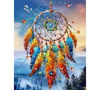 COKYIS 5D Kit de Pintura de Diamante Atrapasueños emplumado Bricolaje Punto de Cruz Bordado Diamond Art Painting Kits, para Adultos Niños Decoración Pared Hogar(40 * 50cm)