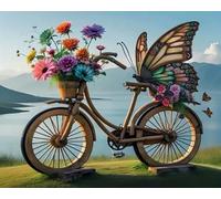 COKYIS 5D Kit de Pintura de Diamante Bicicleta Mariposa Flor Bricolaje Punto de Cruz Bordado Diamond Art Painting Kits, para Adultos Niños Decoración Pared Hogar(40 * 50cm)