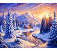 COKYIS 5D Kit de Pintura de Diamante Cabaña de madera en un paisaje nevado Bricolaje Punto de Cruz Bordado Diamond Art Painting Kits, para Adultos Niños Decoración Pared Hogar(40 * 50cm)