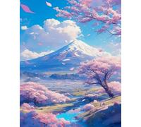 COKYIS 5D Kit de Pintura de Diamante Ceniza de cerezo Paisaje del monte Fuji Bricolaje Punto de Cruz Bordado Diamond Art Painting Kits, para Adultos Niños Decoración Pared Hogar(40 * 50cm)
