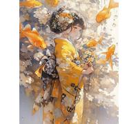 COKYIS 5D Kit de Pintura de Diamante Chica con kimono de pez dorado Bricolaje Adultos Punto de Cruz Bordado Diamond Art Painting Kits, Decoración Pared Hogar(40 * 50cm)