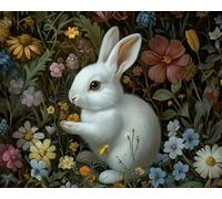 COKYIS 5D Kit de Pintura de Diamante Conejos con flores Bricolaje Punto de Cruz Bordado Diamond Art Painting Kits, para Adultos Niños Decoración Pared Hogar(40 * 50cm)