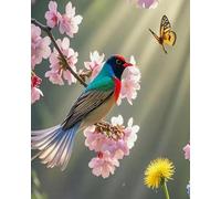 COKYIS 5D Kit de Pintura de Diamante Flores, mariposas y pájaros Bricolaje Punto de Cruz Bordado Diamond Art Painting Kits, para Adultos Niños Decoración Pared Hogar(40 * 50cm)