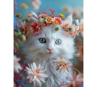 COKYIS 5D Kit de Pintura de Diamante Gato floral Bricolaje Punto de Cruz Bordado Diamond Art Painting Kits, para Adultos Niños Decoración Pared Hogar(40 * 50cm)