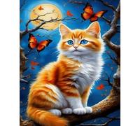 COKYIS 5D Kit de Pintura de Diamante Gato y mariposa Bricolaje Punto de Cruz Bordado Diamond Art Painting Kits, para Adultos Niños Decoración Pared Hogar(40 * 50cm)