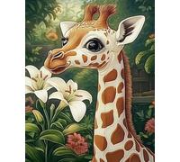 COKYIS 5D Kit de Pintura de Diamante Jirafa con flores Bricolaje Punto de Cruz Bordado Diamond Art Painting Kits, para Adultos Niños Decoración Pared Hogar(40 * 50cm)