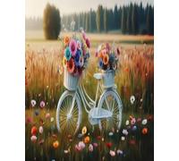 COKYIS 5D Kit de Pintura de Diamante Mar de flores Bicicleta Bricolaje Punto de Cruz Bordado Diamond Art Painting Kits, para Adultos Niños Decoración Pared Hogar(40 * 50cm)