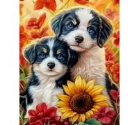 COKYIS 5D Kit de Pintura de Diamante Perro con girasoles y flores Bricolaje Punto de Cruz Bordado Diamond Art Painting Kits, para Adultos Niños Decoración Pared Hogar(40 * 50cm)