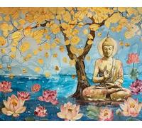 COKYIS 5D Kit de Pintura de Diamante Statua di Lotu e Buddha Punto de Cruz Bordado Diamond Art Painting Kits, para Adultos Decoración Pared Hogar(40 * 50cm)