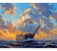 COKYIS 5D Kit de Pintura de Diamante Veleros en el mar Bricolaje Punto de Cruz Bordado Diamond Art Painting Kits, para Adultos Niños Decoración Pared Hogar(40 * 50cm)
