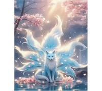 COKYIS 5D Kit de Pintura de Diamante Zorro de nueve colas entre cerezos en flor Bricolaje Adultos Punto de Cruz Bordado Diamond Art Painting Kits, Decoración Pared Hogar(40 * 50cm)