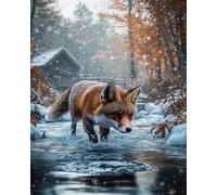 COKYIS 5D Kit de Pintura de Diamante Zorro en escena nevada Bricolaje Punto de Cruz Bordado Diamond Art Painting Kits, para Adultos Niños Decoración Pared Hogar(40 * 50cm)