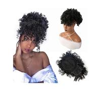 Cola de Caballo Cola de caballo con cordón Afro Puff con flequillo Extensión de cola de caballo rizada corta y rizada for mujeres Clip sintético en piezas de cabello de cola de caballo Updo de piña Ch