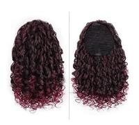 Cola de caballo, Cola de caballo rizada de 35 cm for mujer, postizo afro sintético(Black+bright red)