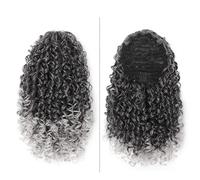 Cola de caballo, Cola de caballo rizada de 35 cm for mujer, postizo afro sintético(Grey+white)