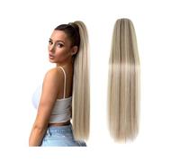 Cola de caballo Coleta recta con cordón ajustable de 40-66 cm largo, P8/613, cabello humano rubio castaño dorado, clip for mujer Peinado(20inches)