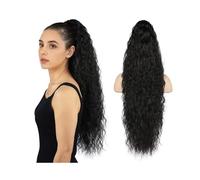 Cola de caballo Coleta sintética con pinza de 76 cm largo y rizada, extensión cabello clip aspecto natural esponjoso for mujer Peinado(1B)